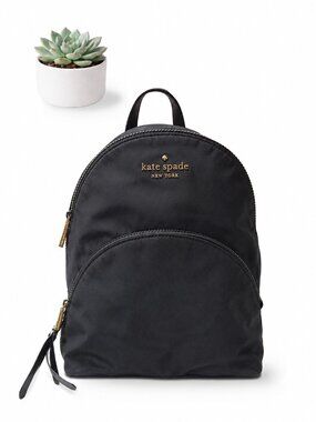 Kate Spade Karissa Nylon Medium Backpack Black Gold Spade Logo Zip Bag